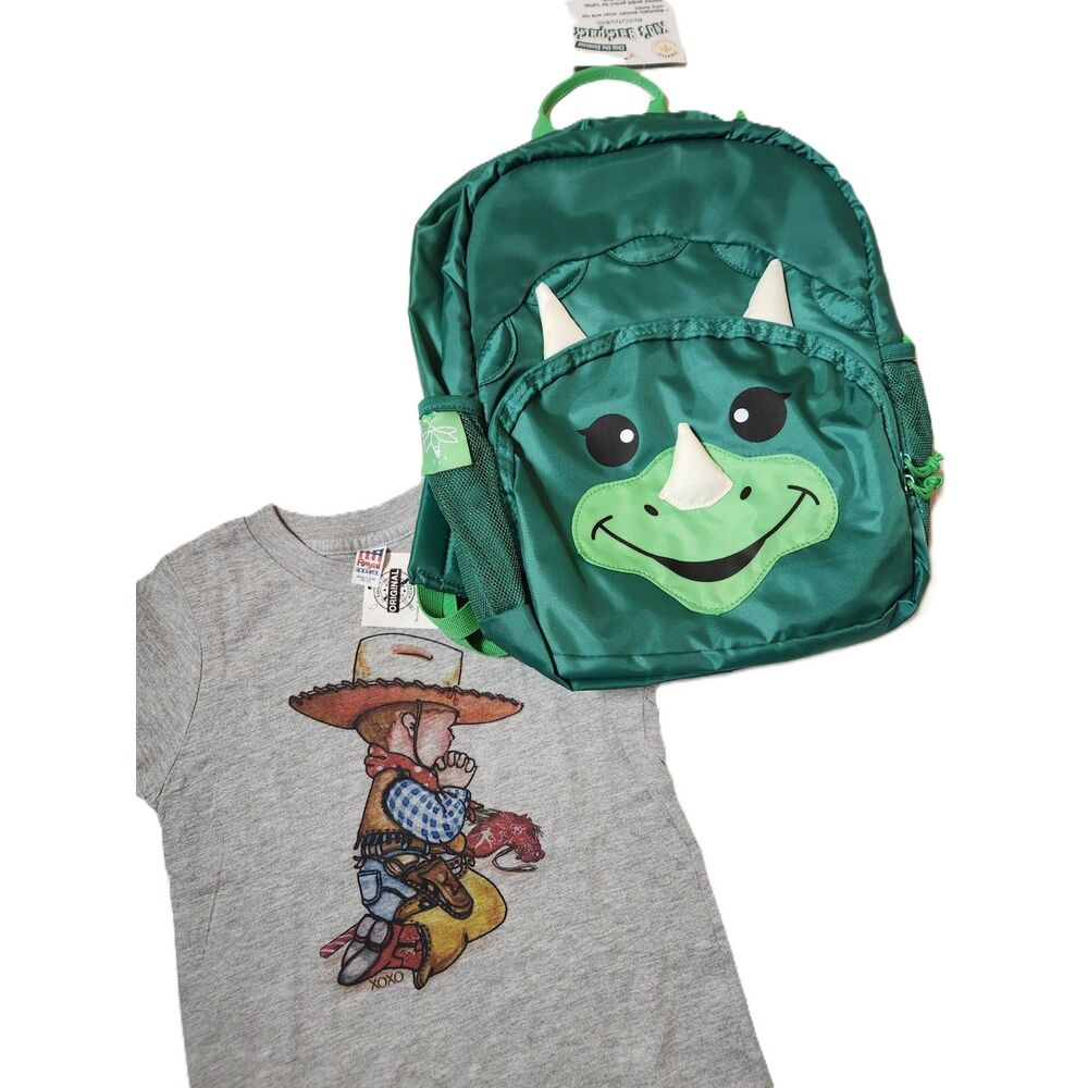 Kids Cowboy Graphic Tee Size 4 + Dinosaur Backpack Bundle NWT